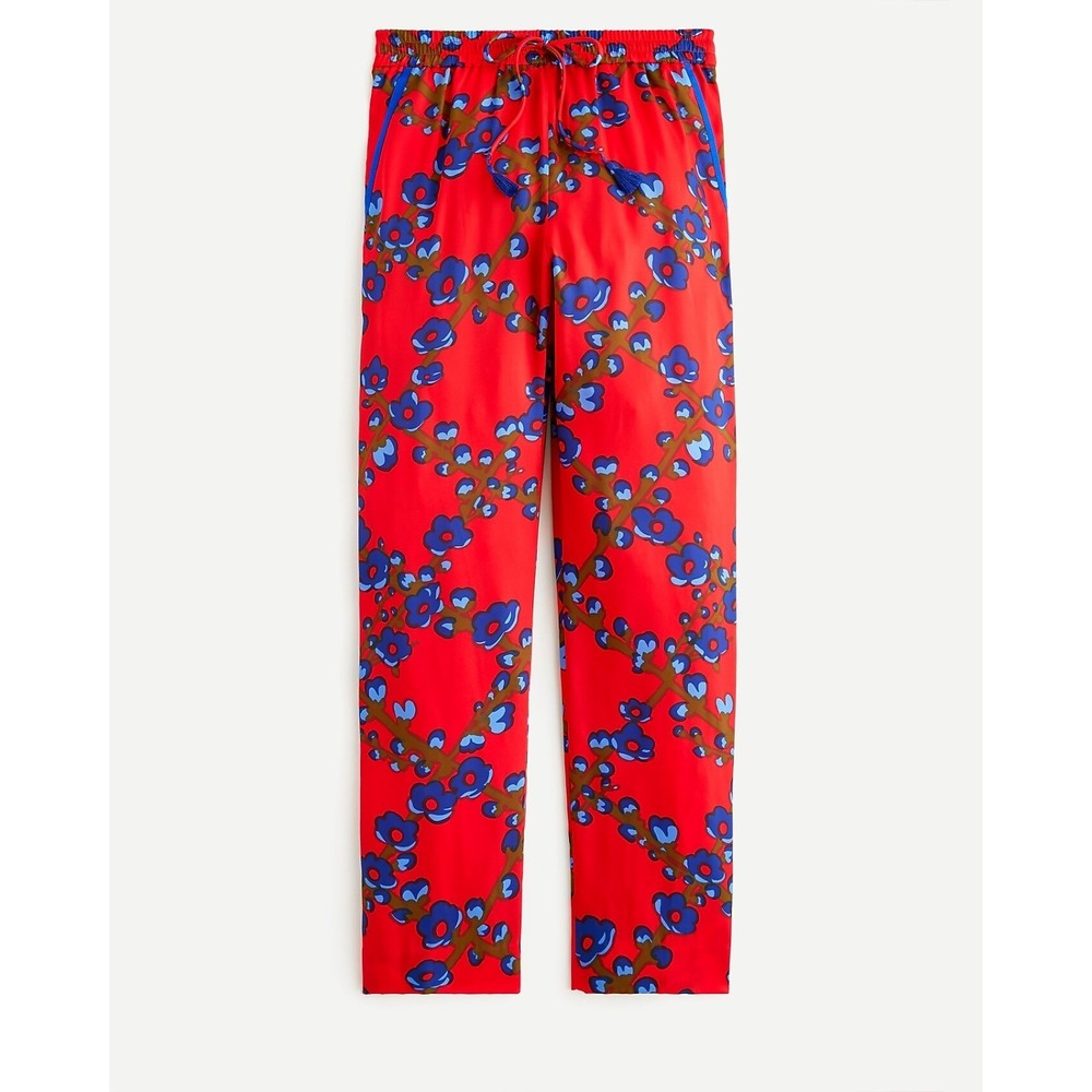 J.Crew Collection Pants Womens 0 Red Lattice Floral Elastic Waist High Rise
